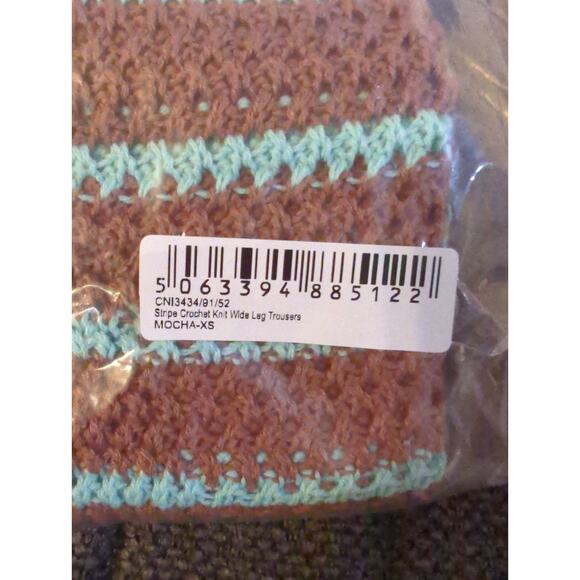 PrettyLittleThing Mocha Stripe Crochet Knit Wide Leg Pants NWT UK Size XS - Picture 8 of 8